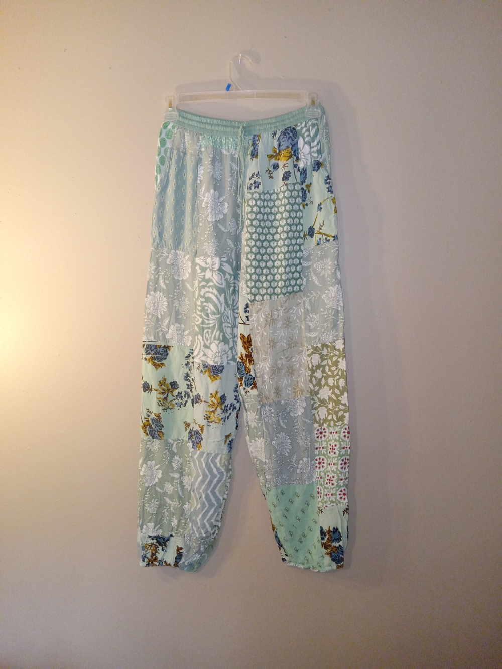 Patchwork Boho Harem Pants in Light Mint Green